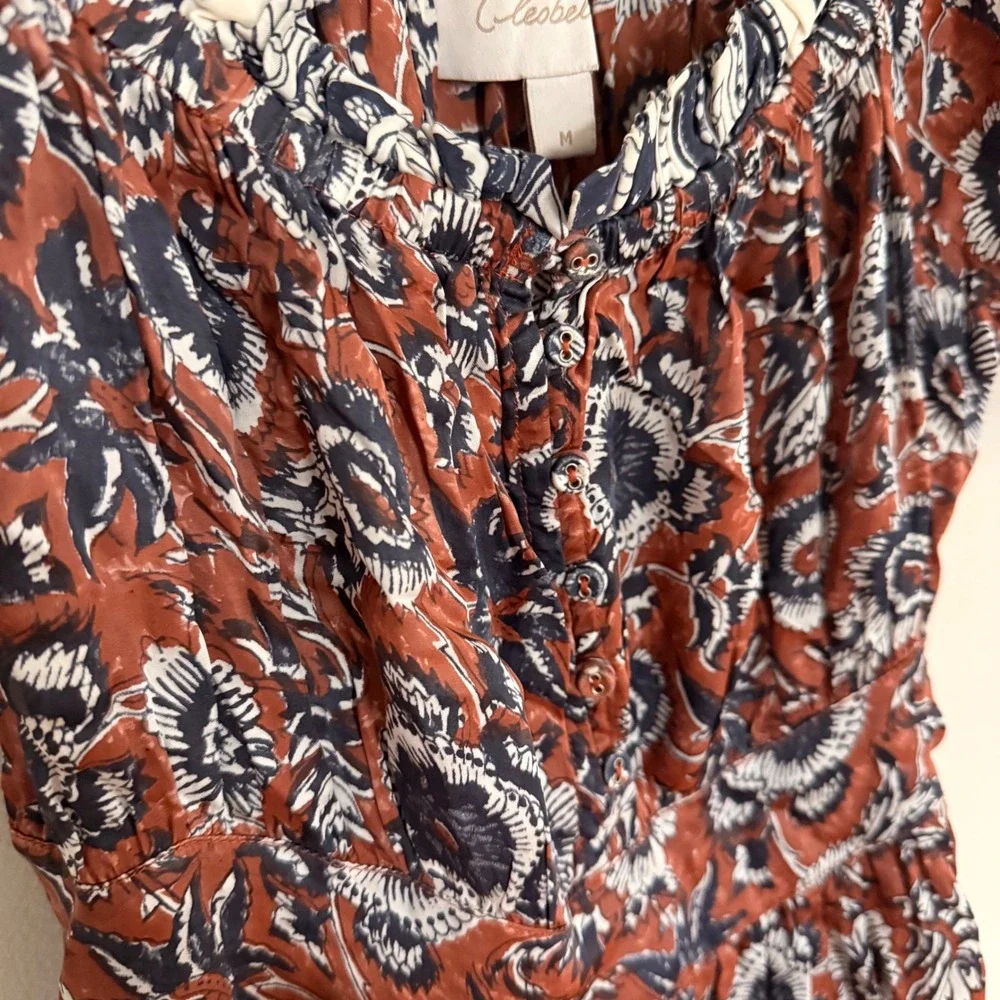 Cleobella Catalina Rust Floral Midi Dress Short Puff Sleeve Medium Boho Western - Picture 6 of 8